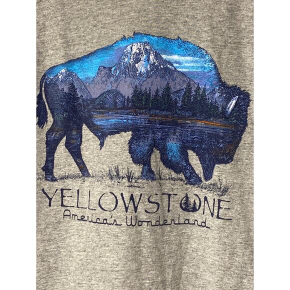 Vintage Yellowstone National Park Buffalo Bison Print Long Sleeve T-Shirt Mens L - Picture 2 of 4